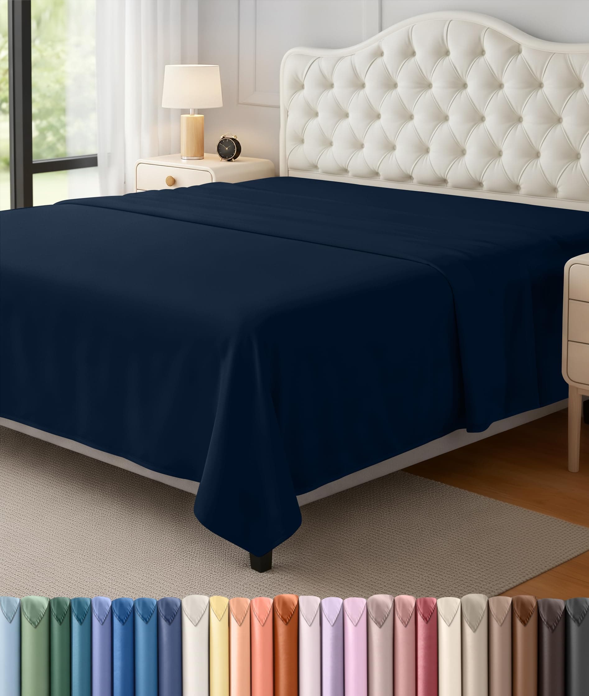 Flat Sheet - 1 Pack (Full, Navy) - Soft Brushed Microfiber Fabric - Shrinkage & Fade Resistant Top Sheet - Easy Care Bed Sheet