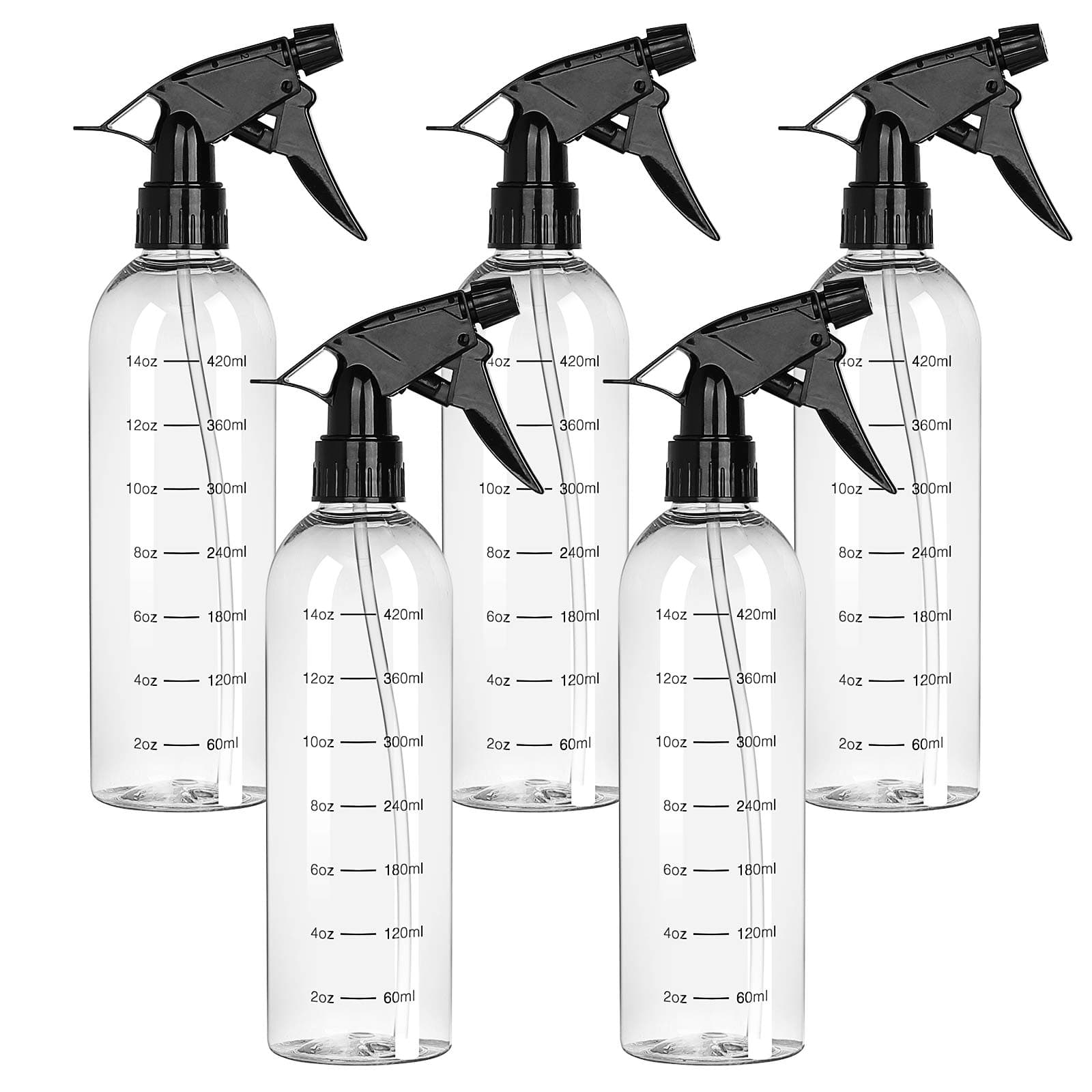 Empty Plastic Spray Bottles (5 pack) for Cleaning Solutions, Hair, Essential Oil, Plants, Refillable Sprayer with Mist and Stream Mode (17 oz)