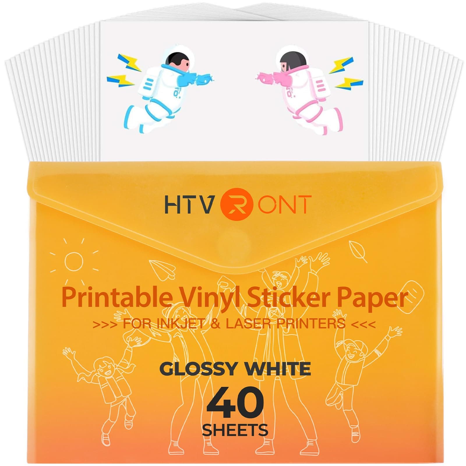 HTVRONT Printable Vinyl for Inkjet Printer & Laser Printer - 40 Pcs Glossy White Inkjet Printable Vinyl Sticker Paper, 8.5"x11"