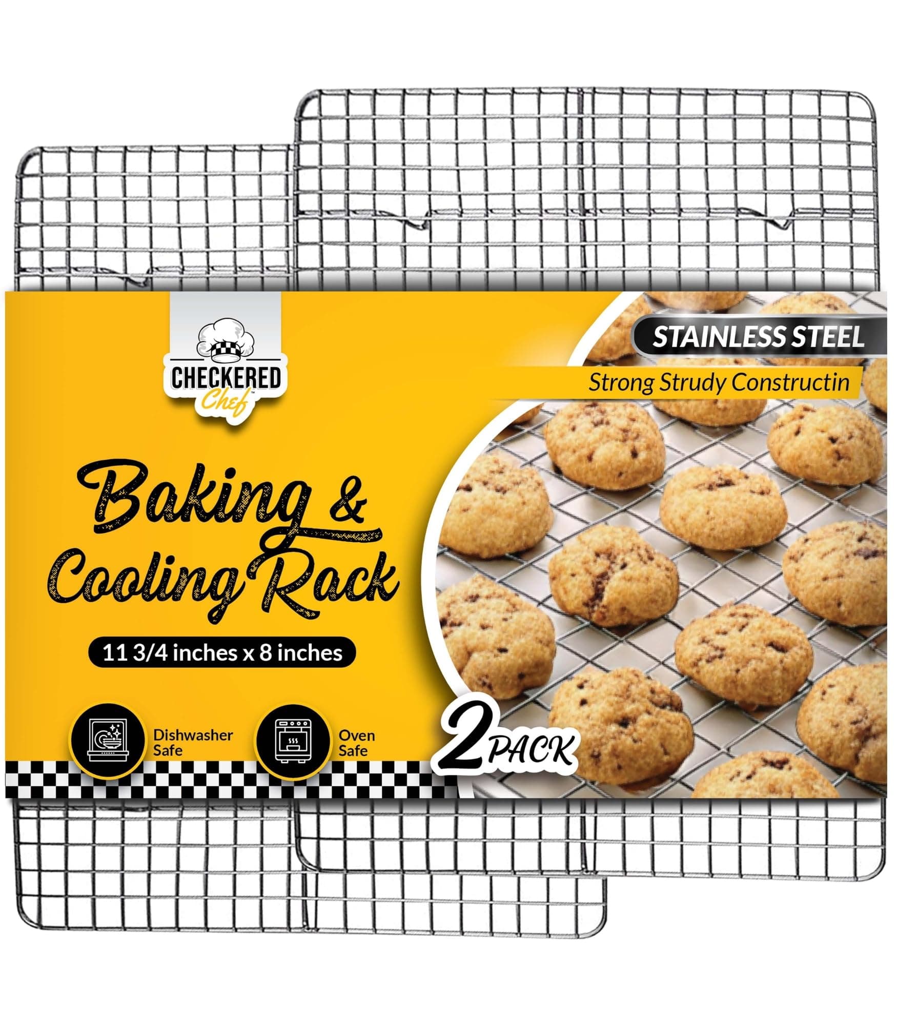 Checkered Chef Cooling Rack for Cooking and Baking - 8” x 11 ¾" Set of 2 Stainless Steel, Oven Safe Grid Wire Cookie Cooling Racks