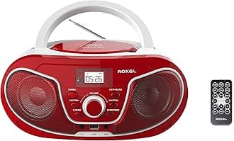 Roxel RCD-S70BT Portable Boombox CD Player with Remote Control, FM Radio, USB MP3 Playback, 3.5mm AUX Input, Headphone Jack, LED Display Wireless Music Streaming (Red)