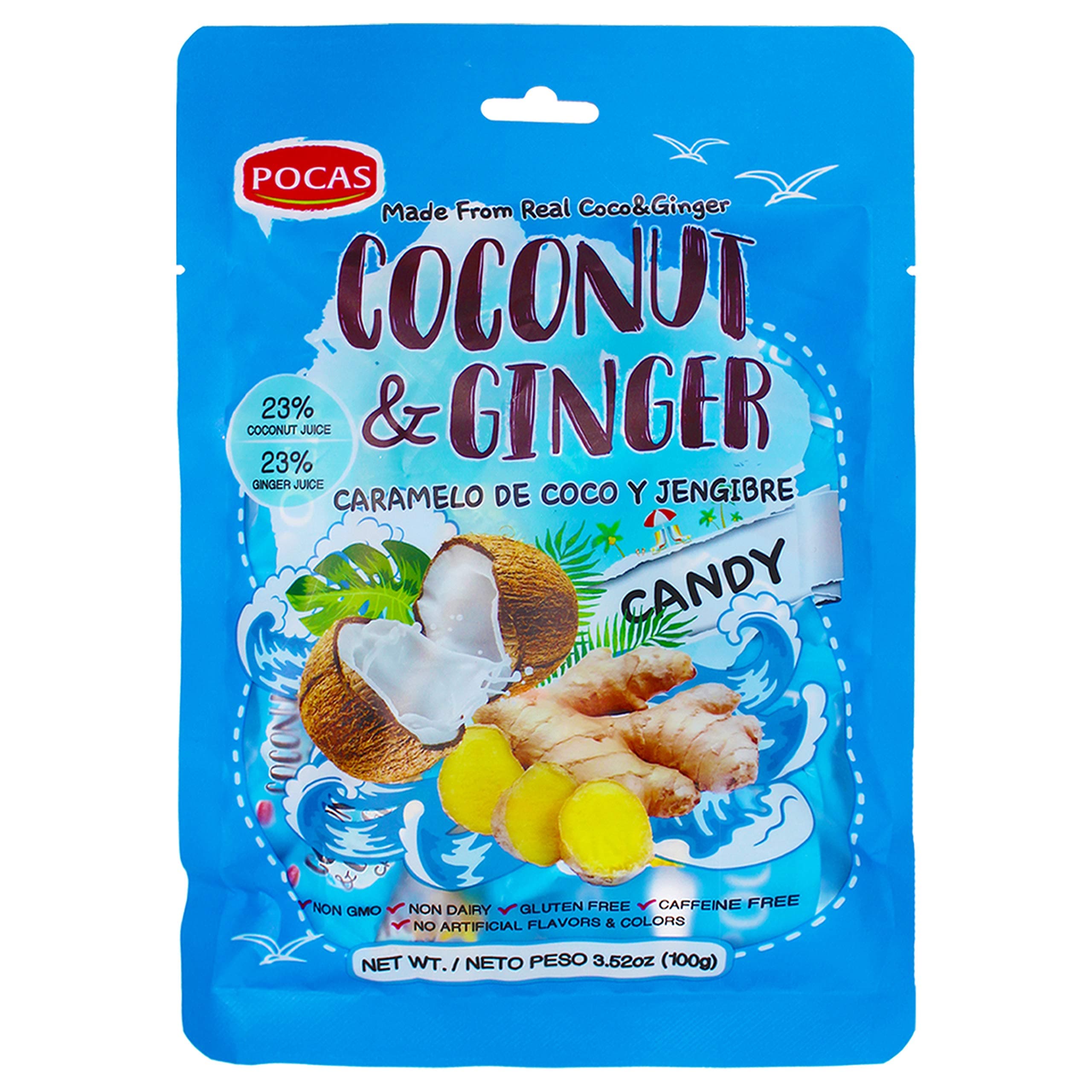 Pocas Hard Candy, Coconut & Ginger, 100 Gram (Pack of 2)