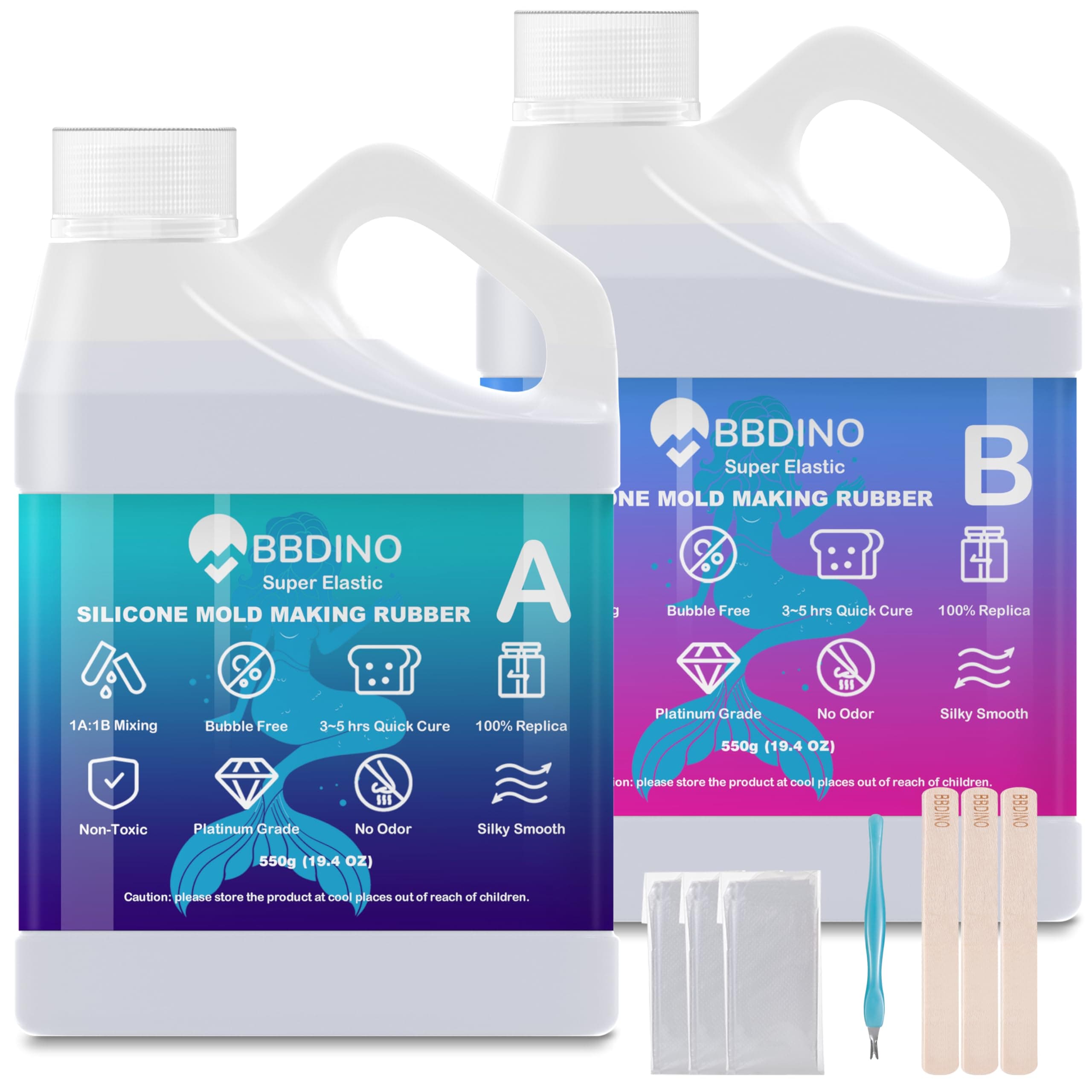 BBDINO Silicone Mold Making Kit, 2.42lb Super Elastic Liquid Silicone for Mold Making, 3h Fast Cure Platinum Molds Making Silicon Rubber for Casting Resin/Silicon/Candle/Soap Molds