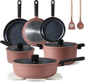 CAROTE Non Stick Pots and Pans Set, Cookware Sets Nonstick 16 Piece, Kitchen Cooking Set with Stay-Cool Handles,with Silicone Tools and Pot Protectors