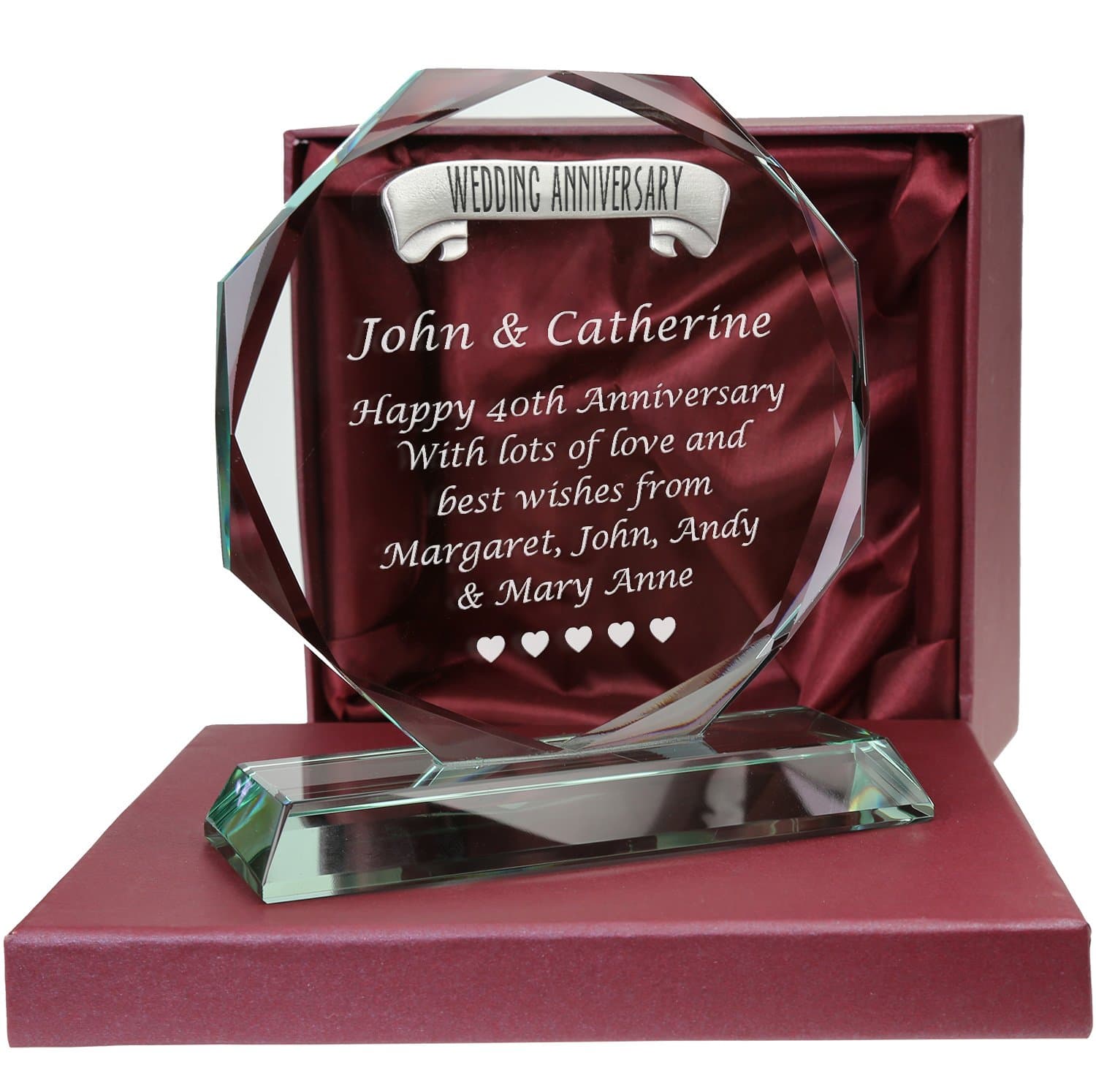 De Walden 40th Ruby Wedding Anniversary Personalised Engraved Cut Glass Sculpture 40 Years Couple Gift