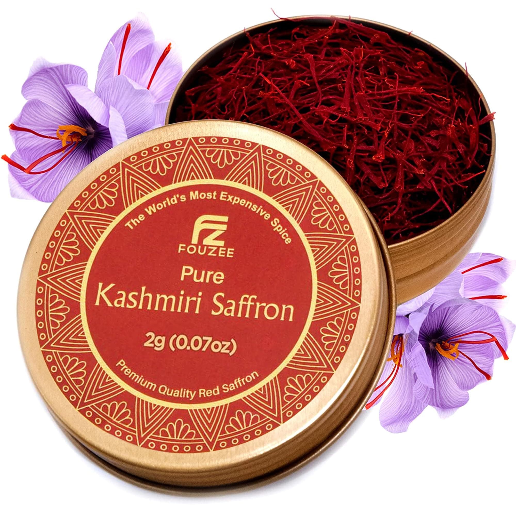 Pure Saffron Threads – (2.0 Gram Tin Pack) Handpicked Kashmiri Saffron, All-Red Tips with Strong Aroma & Rich Flavor, Ideal for Tea, Biryani, Paella, Rice, Desserts, Golden Milk & Risotto