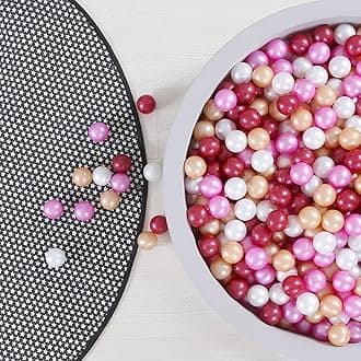 GOGOSO Ball Pit Balls for Toddler, Baby Plastic Playballs Kids Soft Pastel Pelotas Non-Toxic BPA-Free,Dark Pink+Gold+White+red,100 Balls