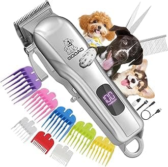 Dog Clippers for Grooming for Heavy Thick Hair&Coats, Dog Hair Trimmer,Low Noise Rechargeable Cordless Dog Grooming Kit Pet Shaver for Small Large Dogs Pets (Sliver)