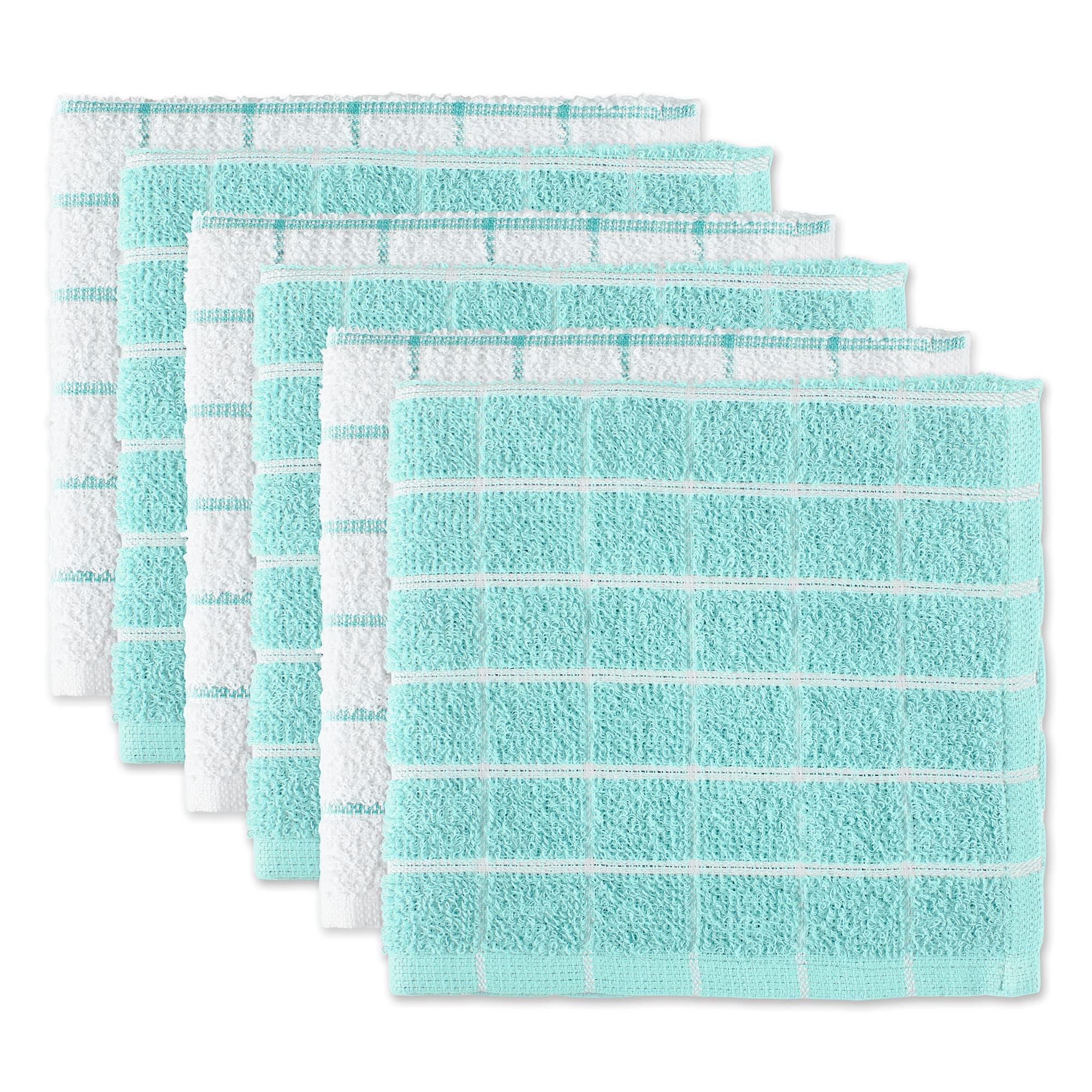 Basic Terry Collection Windowpane Dishcloth Set, 12x12, Aqua, 6 Piece