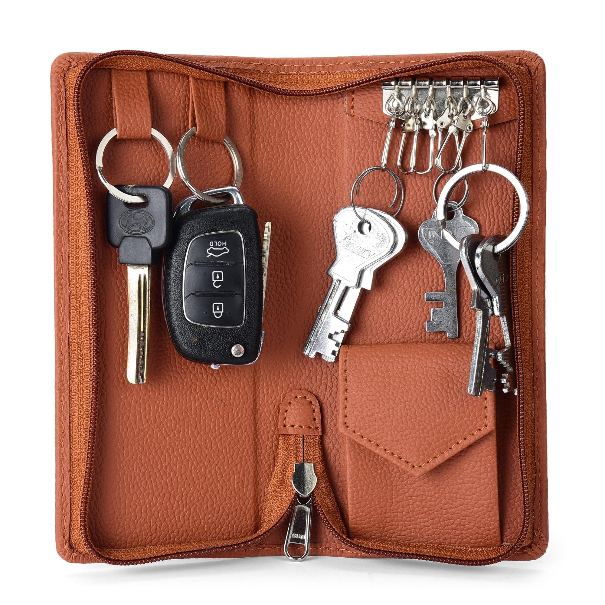 PU Leather Compact Key Holder Case with Zipper Closure Stylish & Durable Key Organizer Small Zippered Case for Keys, Coins & Accessories for Men & Women