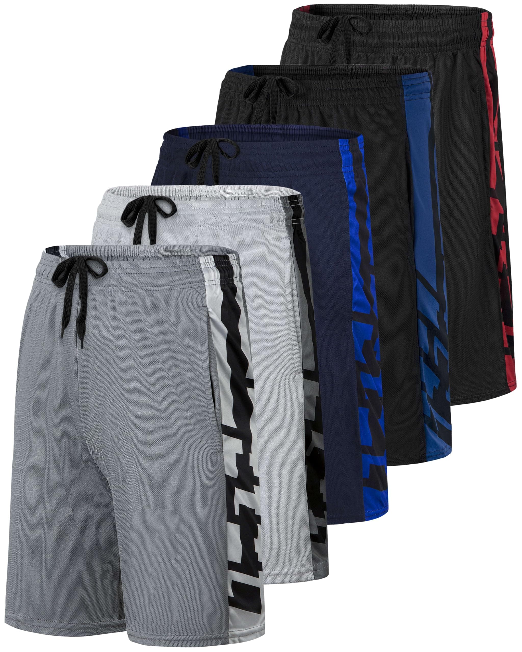 5 Pack: Men’s 9" Mesh Shorts – Athletic Gym, Workout, Basketball, Running, Casual Lounge Activewear Pockets